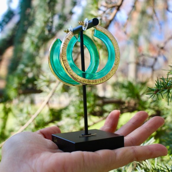 ANTHRO x BaubleBar Neon Gold Clear Hoops Earrings - Picture 5 of 11